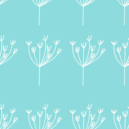 Cute floral seamless background with simple vintage flowers on blue background. Vector repeat pattern with flowers in minimal style. Elegant template for fashion prints, wrap, wallpaper etc.のイラスト素材