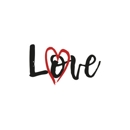 Valentine's Day card design template with little red heart on the lettering text Love on white background. - Vector illustrationのイラスト素材