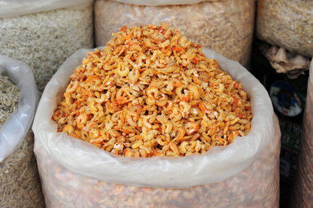 Dried Shrimps For Sale At  A Marketの写真素材