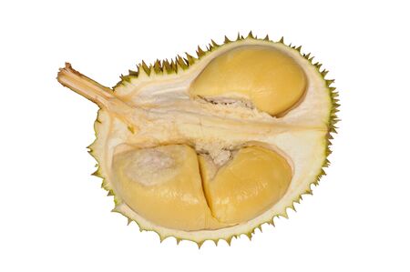 Durian Fruit Sectional View Showing The Seedsの写真素材