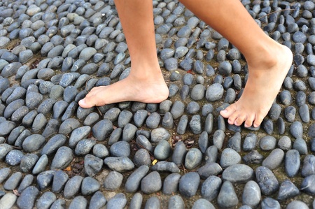 Walking On A Cobble Stone Pavement,  Leg Reflexologyの写真素材