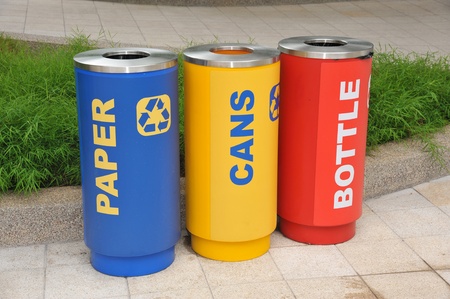 Colorful Waste Bins For Collection Of Recycle Materialsの写真素材
