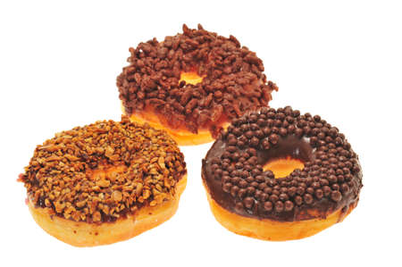 Chocolate Doughnuts Isolated On White Backgroundの写真素材