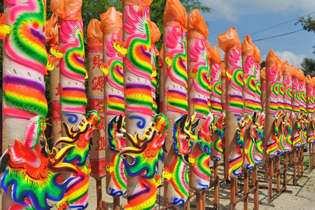 Rows Of Huge Incense Sticks At A Temple Celebrationの写真素材