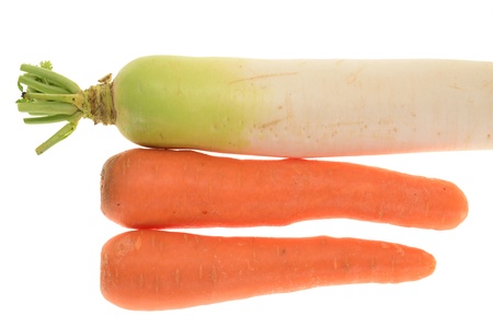 Radish And Carrots Isolated On White Backgroundの写真素材