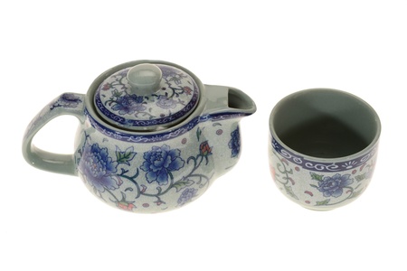 Porcelain Teapot Set Isolated On White Backgroundの写真素材