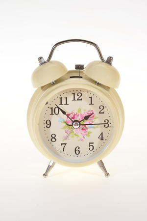 Retro Alarm Clock Isolated On White Backgroundの写真素材