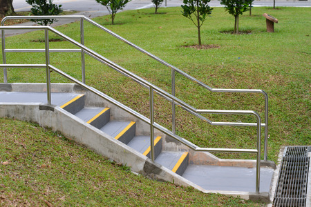 Stair Step In The Park With Stainless Steel Handrailの写真素材