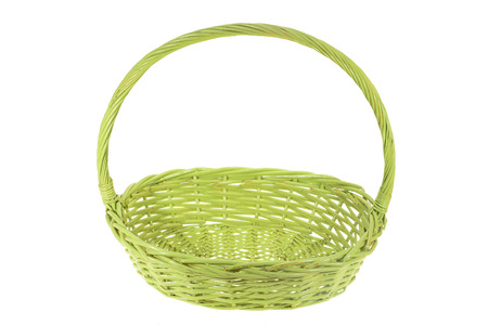 Green Wicker Basket  On White Backgroundの写真素材