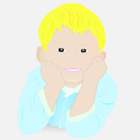 Smiling Child With Blond Hairs In Blue Pajamas. Vector.のイラスト素材