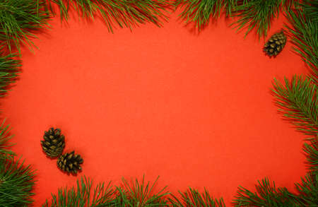 Christmas frame red backgroundの写真素材