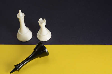 Loss concept or winning. Sports competition, rivalry. Closeup chess figuresの写真素材