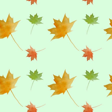 Autumn watercolor seamless pattern. Maple leaves colorful background. Hand drawn leaf design elementsの写真素材