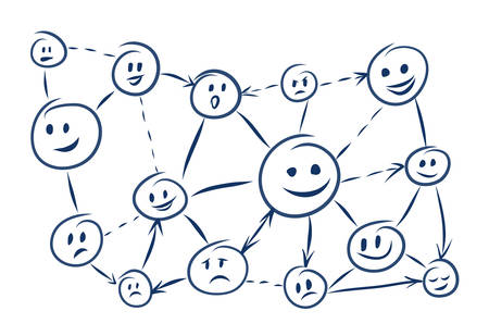 Communication and social networks. Stickman curly heads and different emotionsのイラスト素材
