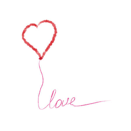Heart shaped air balloon with love text drawn by hand. Love conceptの写真素材