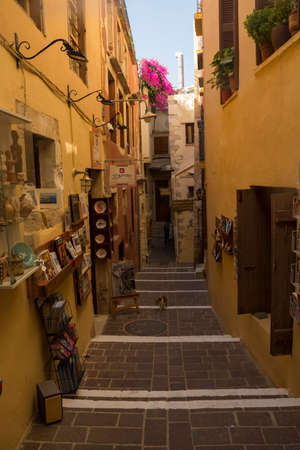Greece, Chania - August 09, 2018: Chania old street of Crete island, Greeceのeditorial素材