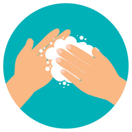 Washing hands with soap flat style vector illustration drawn by hand. Hygiene conceptのイラスト素材