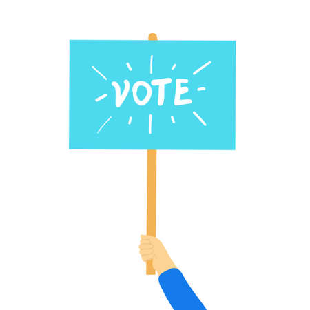 Vote poster in hand, banner, placard vector flat cartoon designのイラスト素材