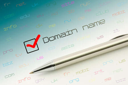 Domain name choice concept, web site naming zones. Buy www internet address.の写真素材