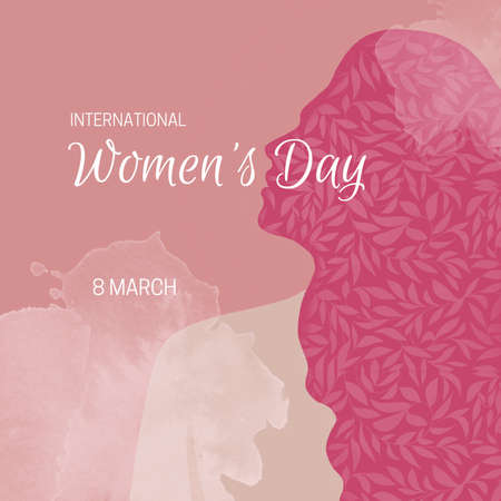 Womens day international 8 march holiday poster background with drawn female face silhouetteの写真素材