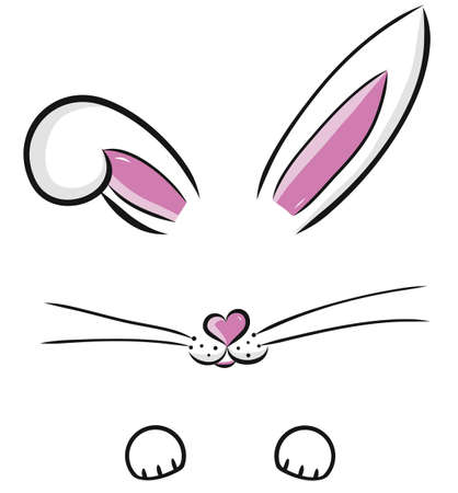 Easter bunny cute vector illustration drawn by hand. Bunny face, ears and tiny muzzle with whiskers isolated on white backgroundのイラスト素材