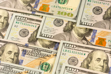 Dollar background banknotes of hundred bills. American US cashの写真素材