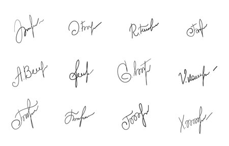 Handwritten signatures set. Fictitious signatures for business contract. Vector EPS 10 collectionのイラスト素材