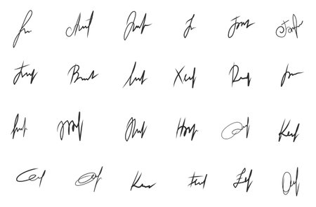 Handwritten signatures set. Fictitious signatures for business contract. Vector EPS 10 collectionのイラスト素材