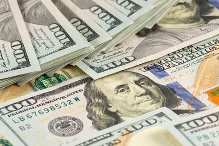 Dollar background banknotes of hundred bills. American US cashの写真素材