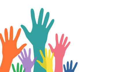 Hands up protest, elections, solidarity concept vector illustration with white space. Hands silhouettes manifestation, revolt, strikeのイラスト素材