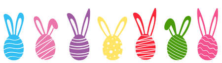 Easter eggs bunny colorful set silhouettes vector illustration, flat designのイラスト素材