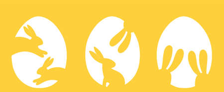 Easter eggs bunny silhouettes yellow color vector illustration, flat design. Happy easter backgroundのイラスト素材