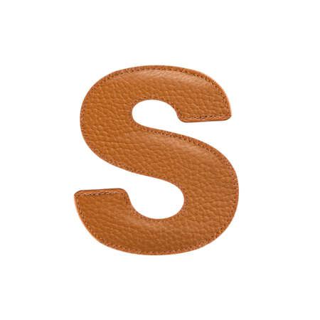 Letter S made of stitched leather isolated over white background. Orange color. Frontal view.の写真素材