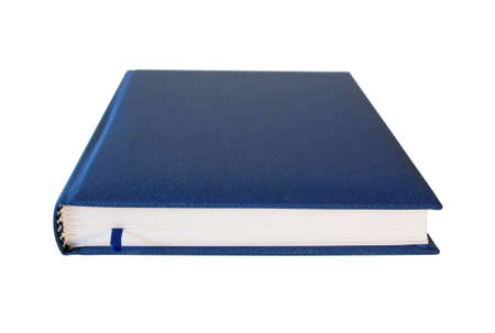 Blue closed diary isolated over white background. Perspective view.の写真素材