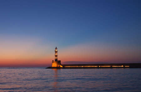 Hania lighthouse at dusk. Crete, Greece.の写真素材