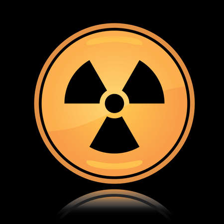 Yellow round icon radiation hazard sign with reflection over black  のイラスト素材