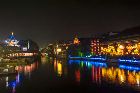 Nightscape in Confucian Temple, Nanjing of Chinaの写真素材