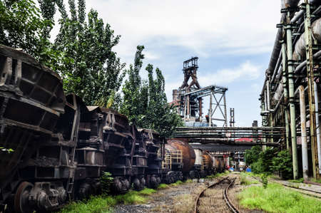 Rusted railway and abandoned steel worksのeditorial素材