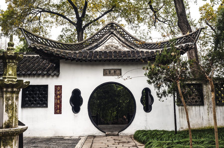 The round gate in Chinese style garden, Yangzhou of China
