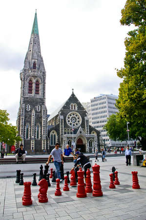Playing chess at the square, Christchurch, New Zealandのeditorial素材