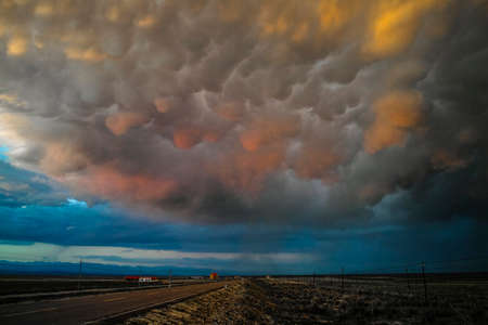 Beautiful cloudscape and the grasslandの写真素材