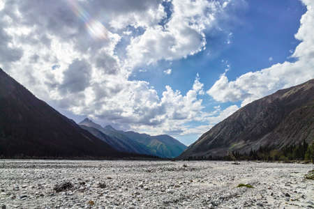 Dry river bed on a valleyの写真素材