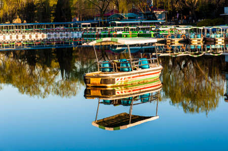 A nobody boat float on the lakeの写真素材