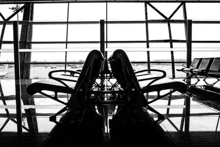 The seat in the departure area of Beijing airportのeditorial素材