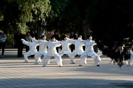 A group of people play Taiji in a park のeditorial素材
