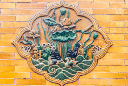 Traditional glazed tile picture wall の写真素材