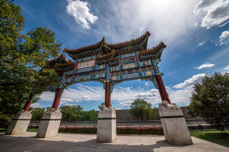 decorated archway outside Forbidden Cityのeditorial素材