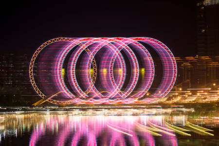 Track of light rings in nightの写真素材