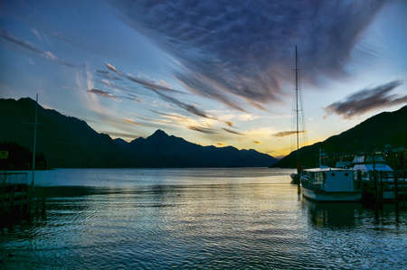 Sunset at Queenstown, New zealandの写真素材