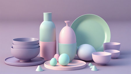 Plates, bowls and tableware. Image generated with AI tool.の素材